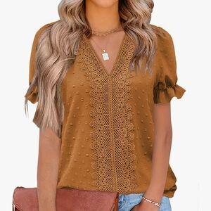 Women’s trendy V-neck T-shirt, blouse, casual tunic short sleeve mustard yellow